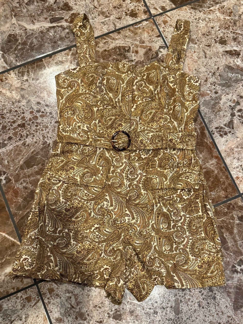 House of Harlow 1960 Gold Paisley Belted Romper Dress